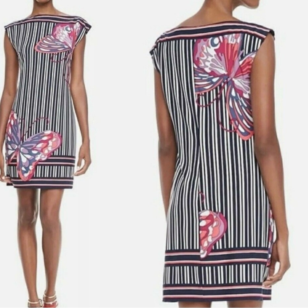Trina Turk Felina Butterfly Shift Dress Size 6 EUC Pink Blue White
